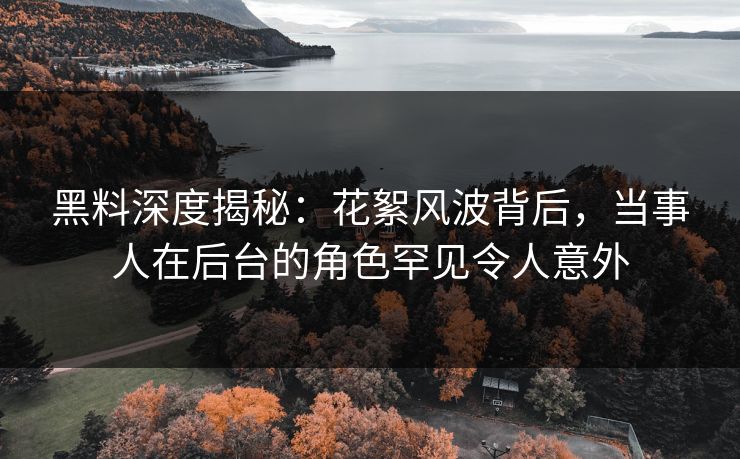 黑料深度揭秘：花絮风波背后，当事人在后台的角色罕见令人意外
