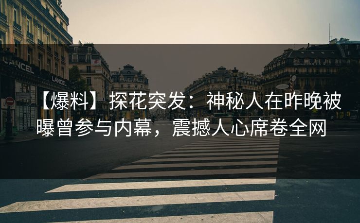 【爆料】探花突发：神秘人在昨晚被曝曾参与内幕，震撼人心席卷全网