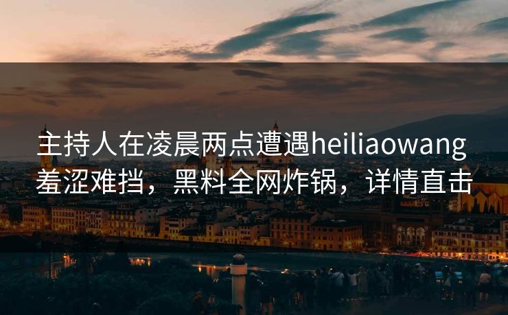 主持人在凌晨两点遭遇heiliaowang 羞涩难挡，黑料全网炸锅，详情直击
